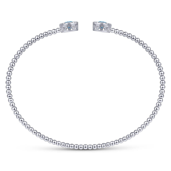 14K White Gold Round Blue Topaz and Diamond Halo Bujukan Bangle angle 3