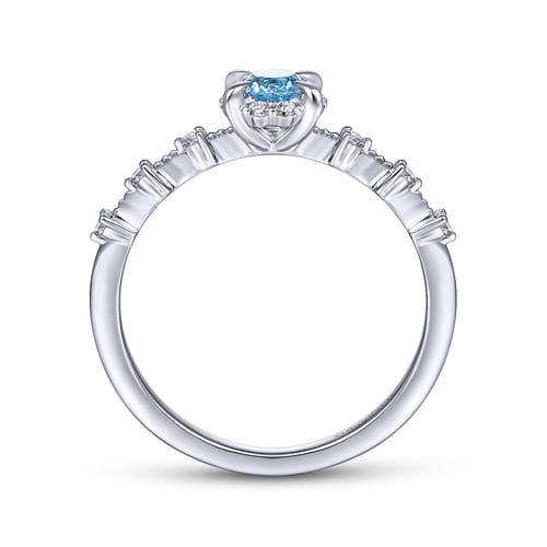 14K White Gold Round Blue Topaz and Diamond Halo Promise Ring