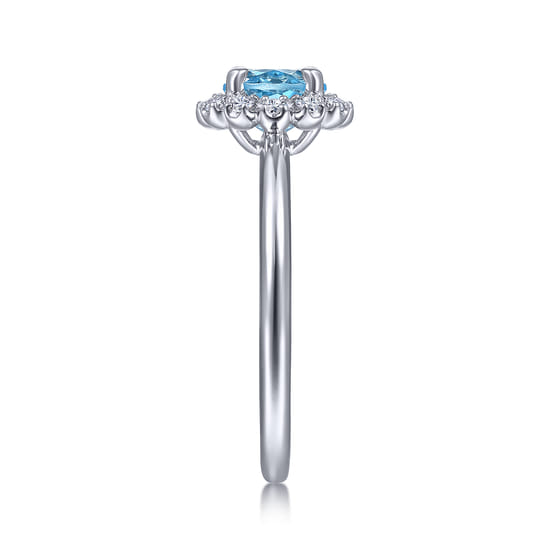 14K White Gold Round Blue Topaz and Diamond Halo Promise Ring angle 4