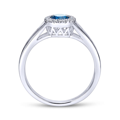 14K White Gold Round Blue Topaz and Diamond Halo Promise Ring 14K White Gold Round Blue Topaz and Diamond Halo Promise Ring