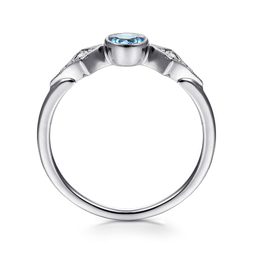 14K White Gold Round Blue Topaz and Diamond Three Stone Promise Ring 14K White Gold Round Blue Topaz and Diamond Three Stone Promise Ring