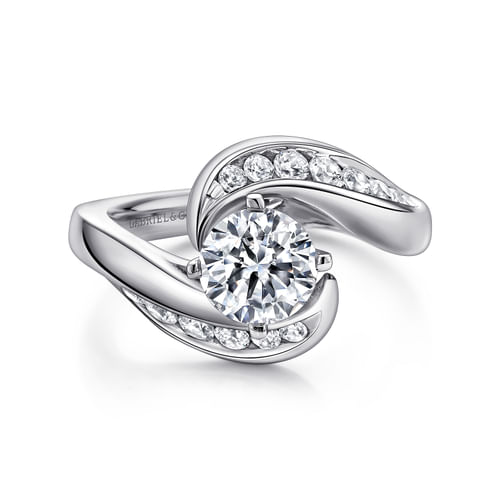 14K White Gold Round Bypass Diamond Channel Set Engagement Ring