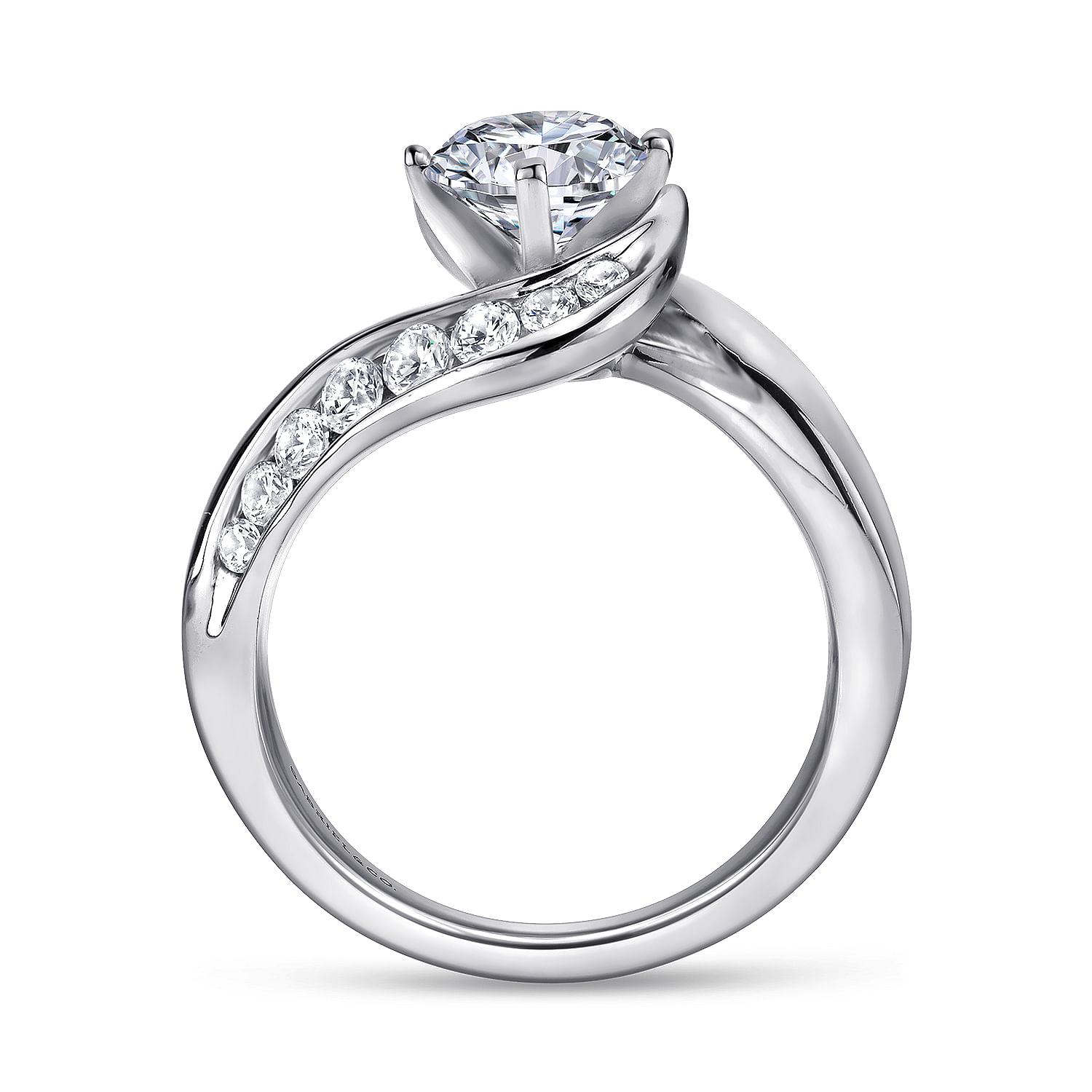 14K White Gold Round Bypass Diamond Channel Set Engagement Ring