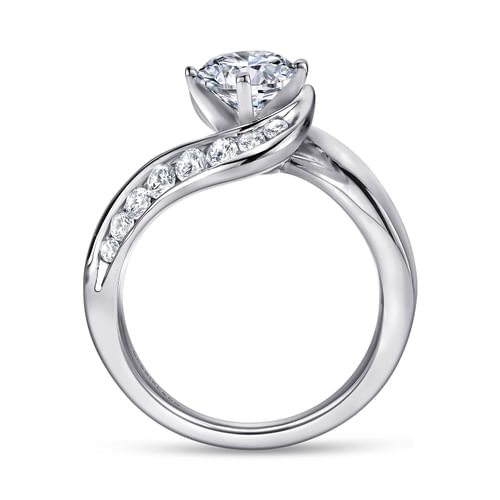 14K White Gold Round Bypass Diamond Channel Set Engagement Ring