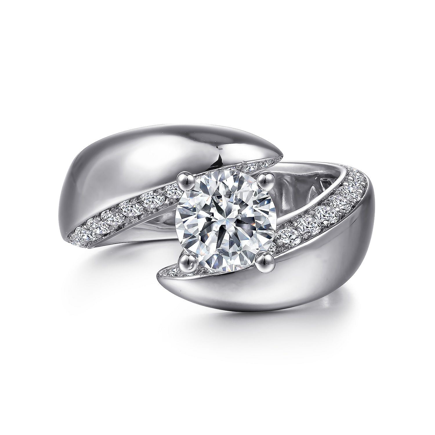 Gabriel - 14K White Gold Round Bypass Diamond Engagement Ring 
