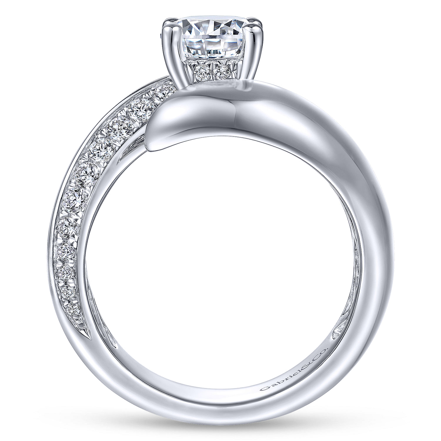 14K White Gold Round Bypass Diamond Engagement Ring 