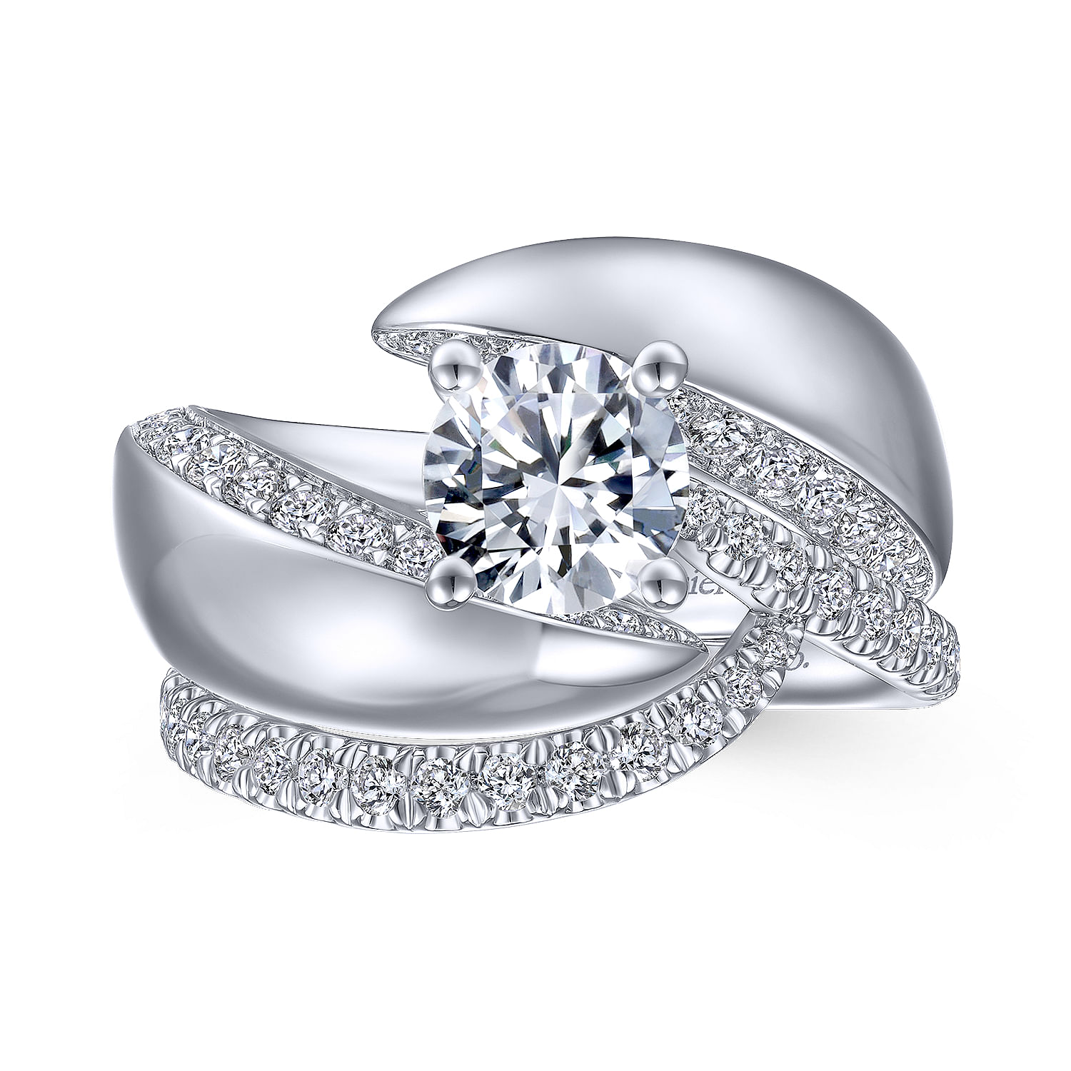 14K White Gold Round Bypass Diamond Engagement Ring 