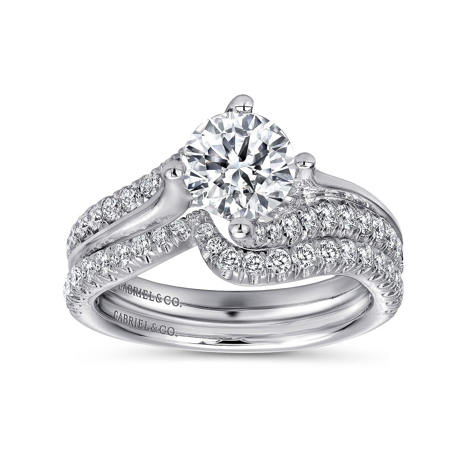 14K White Gold Round Bypass Diamond Engagement Ring