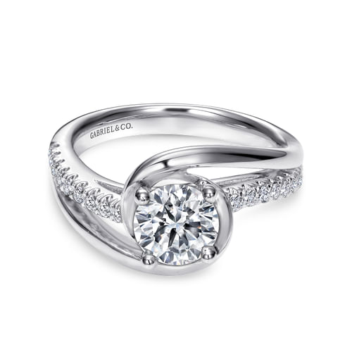 14K White Gold Round Bypass Diamond Engagement Ring