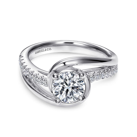 Gabriel - 14K White Gold Round Bypass Diamond Engagement Ring