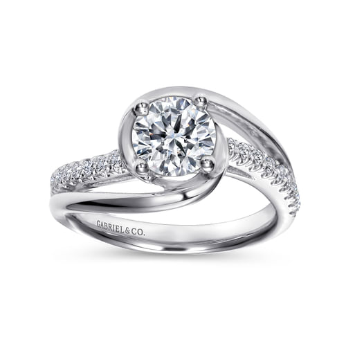 14K White Gold Round Bypass Diamond Engagement Ring
