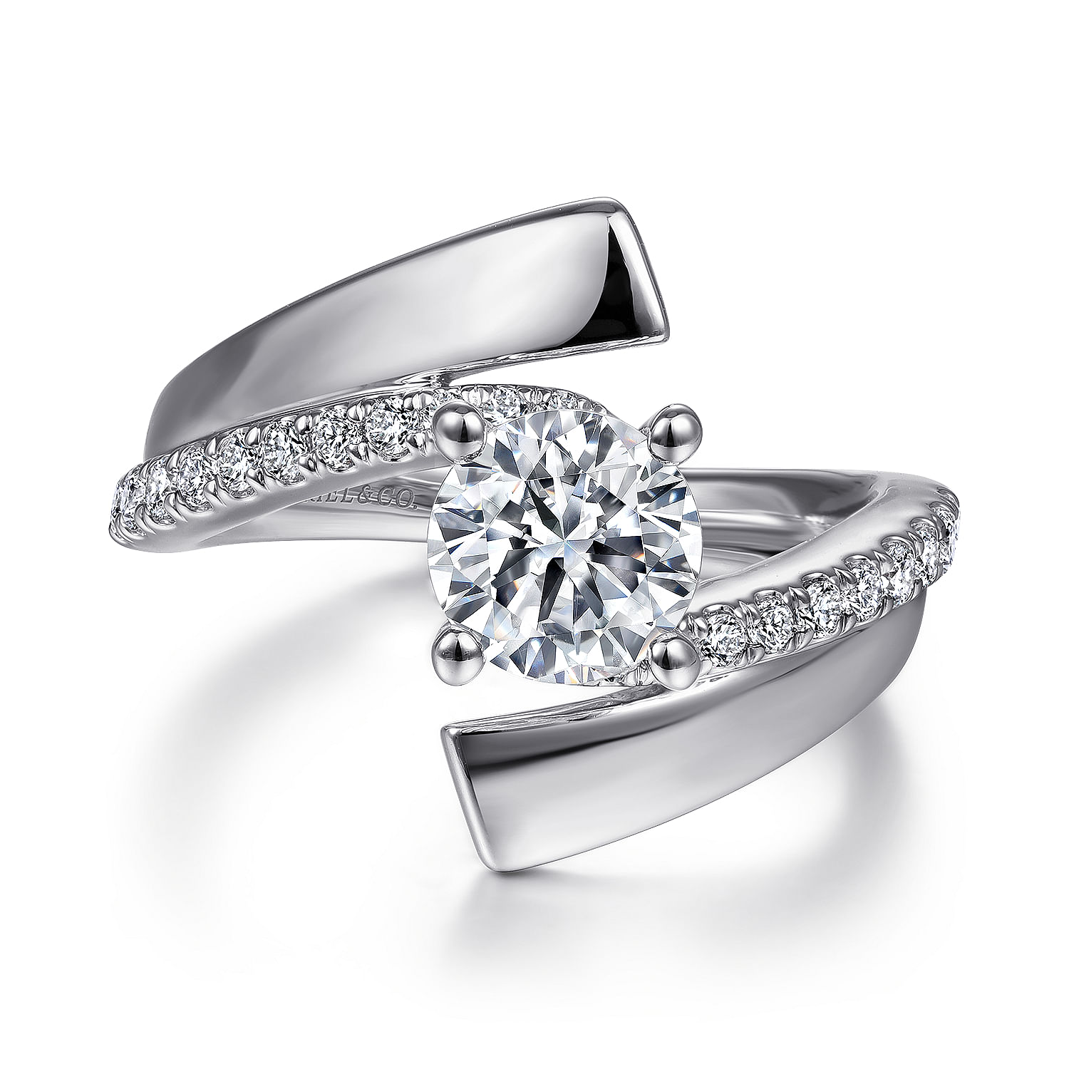 Gabriel - 14K White Gold Round Bypass Diamond Engagement Ring