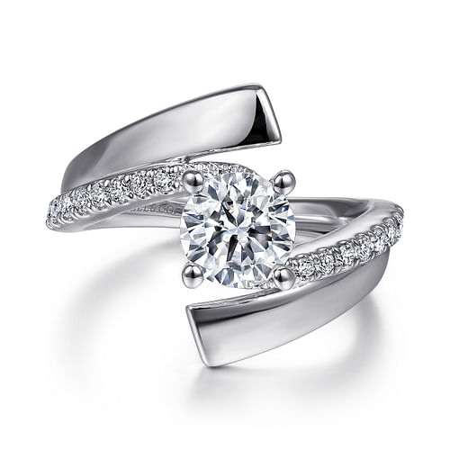 14K White Gold Round Bypass Diamond Engagement Ring