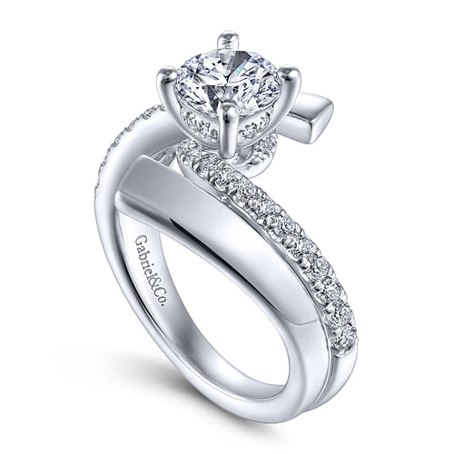 14K White Gold Round Bypass Diamond Engagement Ring