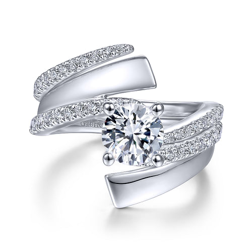 14K White Gold Round Bypass Diamond Engagement Ring