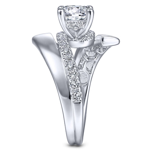 14K White Gold Round Bypass Diamond Engagement Ring