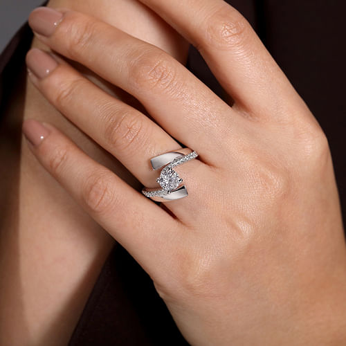 14K White Gold Round Bypass Diamond Engagement Ring