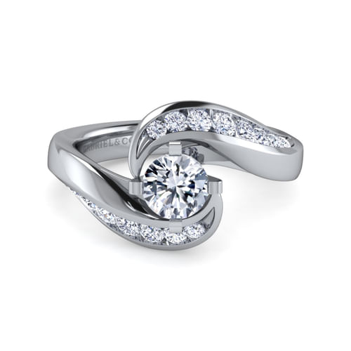 14K White Gold Round Bypass Diamond Engagement Ring