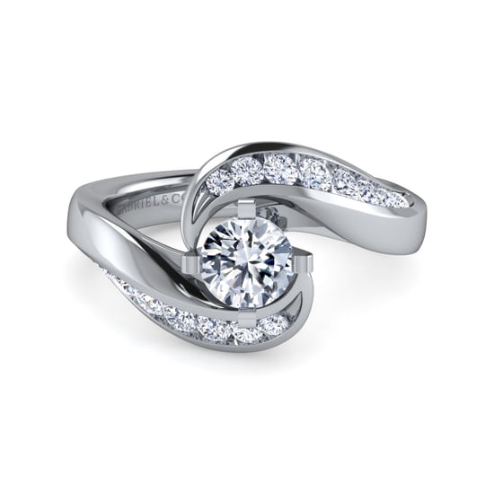 Gabriel - 14K White Gold Round Bypass Diamond Engagement Ring