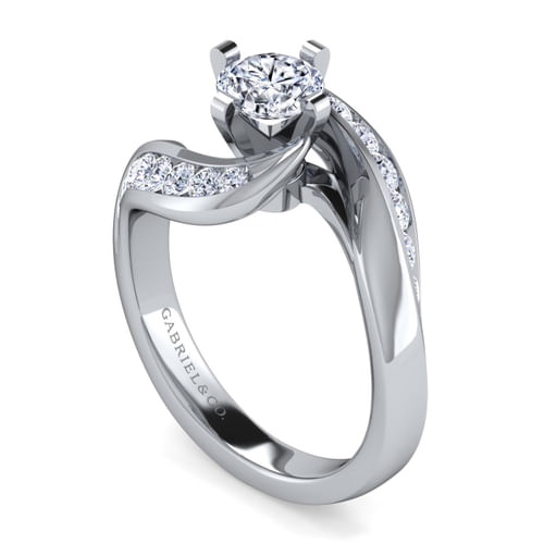 14K White Gold Round Bypass Diamond Engagement Ring