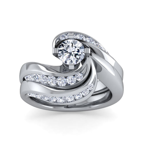 14K White Gold Round Bypass Diamond Engagement Ring