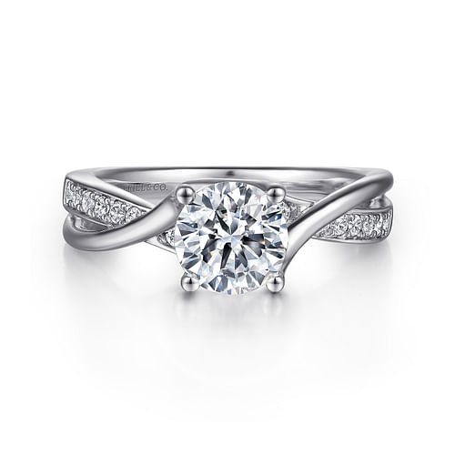 14K White Gold Round Bypass Diamond Engagement Ring