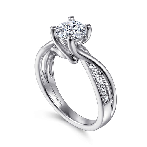 14K White Gold Round Bypass Diamond Engagement Ring