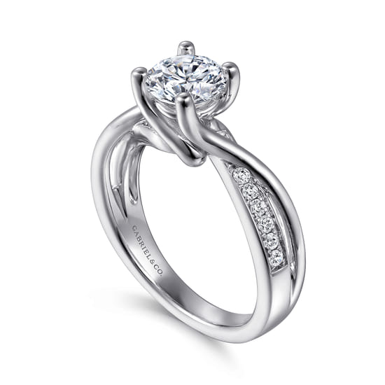 14K White Gold Round Bypass Diamond Engagement Ring angle 3
