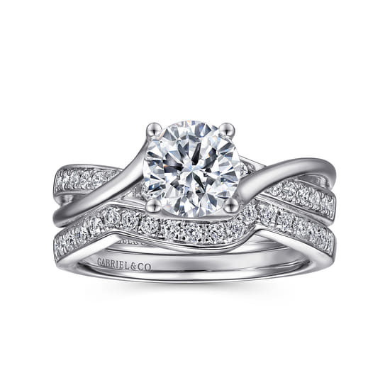 14K White Gold Round Bypass Diamond Engagement Ring angle 4