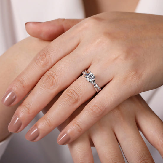 14K White Gold Round Bypass Diamond Engagement Ring angle 6
