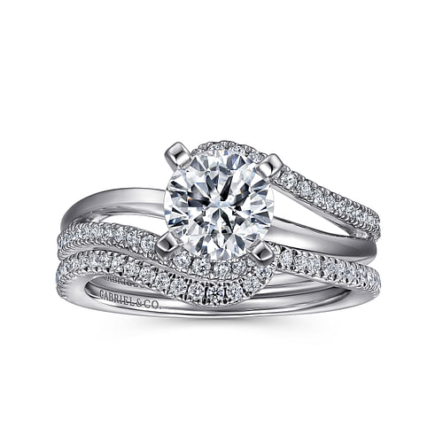 14K White Gold Round Bypass Diamond Engagement Ring