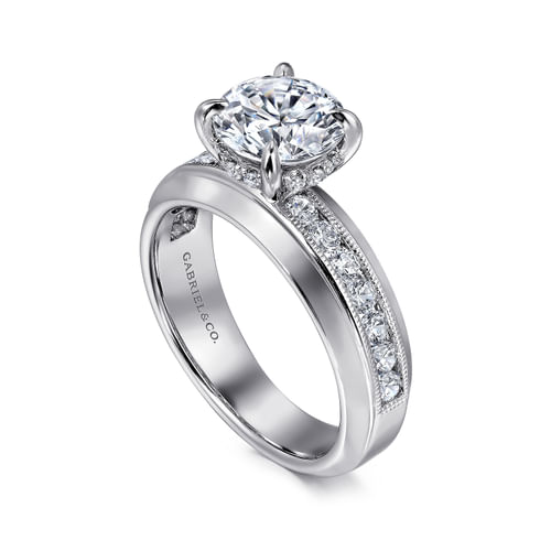 14K White Gold Round Channel Set Diamond Engagement Ring