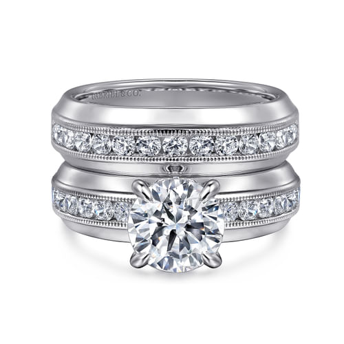 14K White Gold Round Channel Set Diamond Engagement Ring