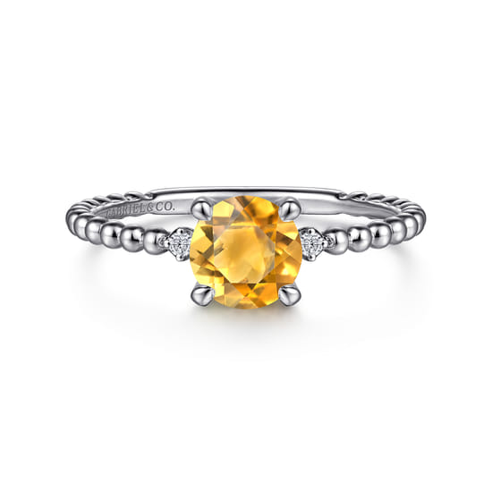 Gabriel - 14K White Gold Round Citrine and Diamond Bujukan Promise Ring