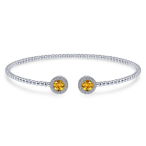14K White Gold Round Citrine and Diamond Halo Bujukan Bangle