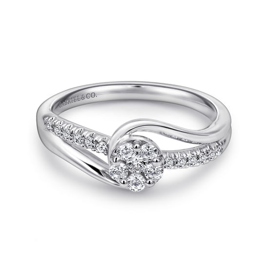 Gabriel - 14K White Gold Round Cluster Diamond Engagement Ring