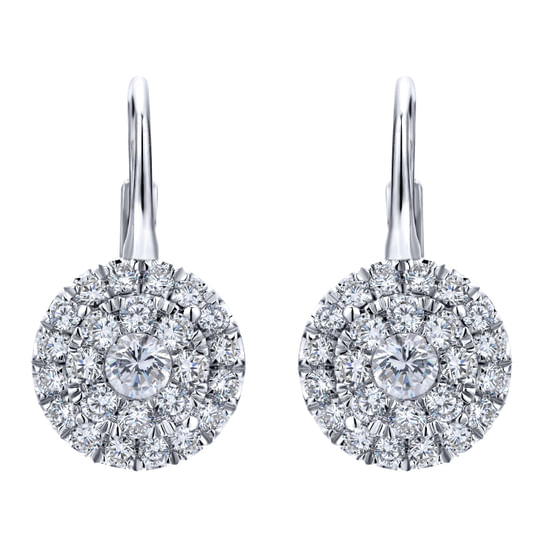 Gabriel - 14K White Gold Round Cluster Diamond Leverback Earrings