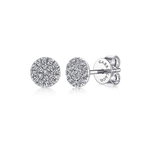 14K White Gold Round Cluster Diamond Stud Earrings