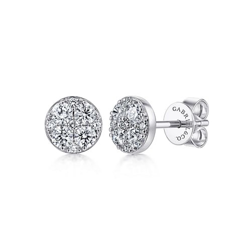 14K White Gold Round Cluster Diamond Stud Earrings