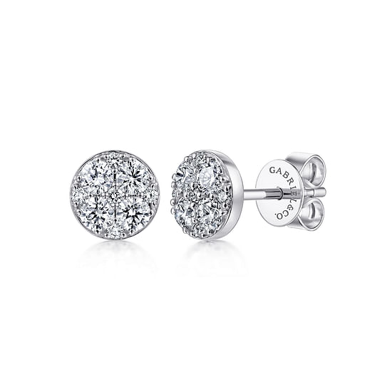 Gabriel - 14K White Gold Round Cluster Diamond Stud Earrings