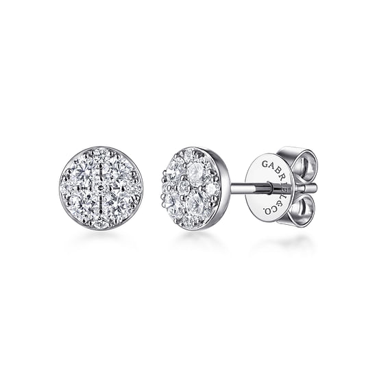 Gabriel - 14K White Gold Round Cluster Diamond Stud Earrings