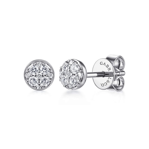 14K White Gold Round Cluster Diamond Stud Earrings