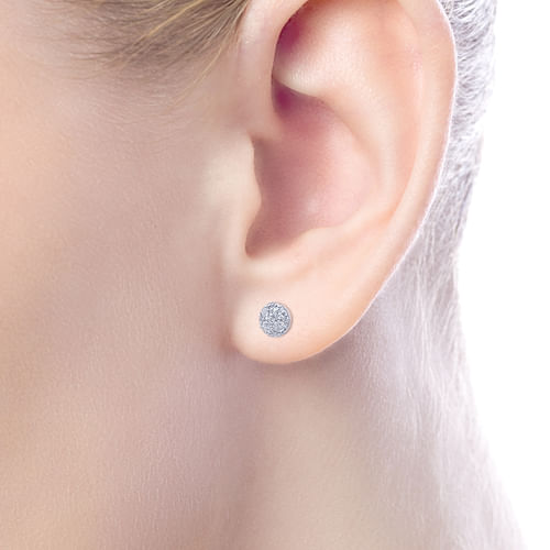 14K White Gold Round Cluster Diamond Stud Earrings