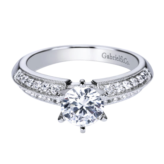 Gabriel - 14K White Gold Round Complete Diamond Engagement Ring