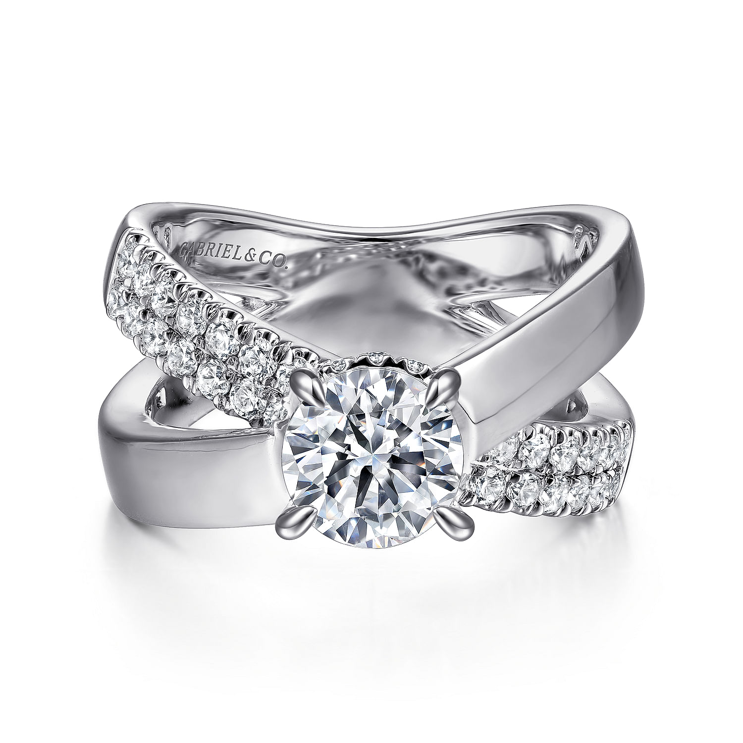 Gabriel - 14K White Gold Round Criss Cross Shank Diamond Engagement Ring