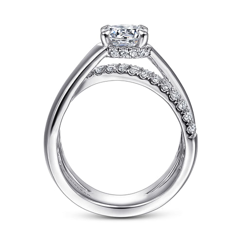 14K White Gold Round Criss Cross Shank Diamond Engagement Ring