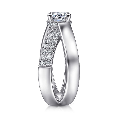 14K White Gold Round Criss Cross Shank Diamond Engagement Ring