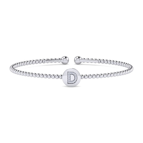 14K White Gold Round D Initial Diamond Bujukan Cuff Bracelet