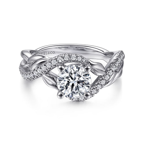 14K White Gold Round Diamond Bypass Engagement Ring