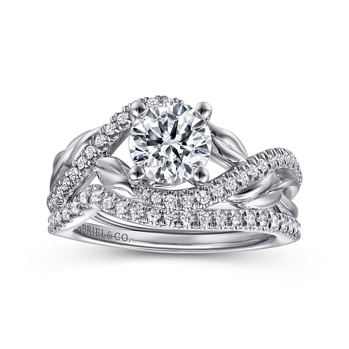 14K White Gold Round Diamond Bypass Engagement Ring